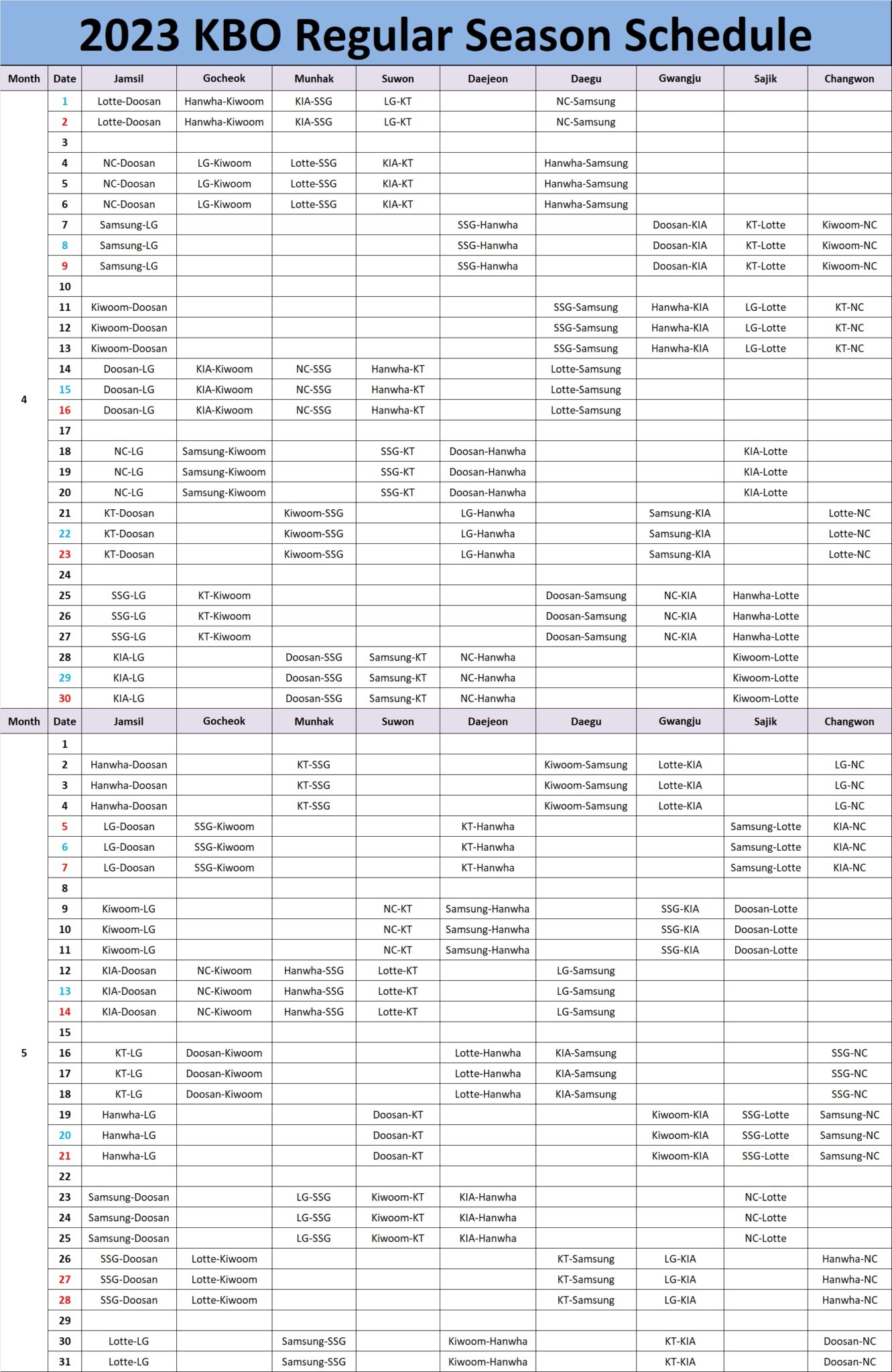 2023 KBO Schedule (click for full schedule) – MyKBO
